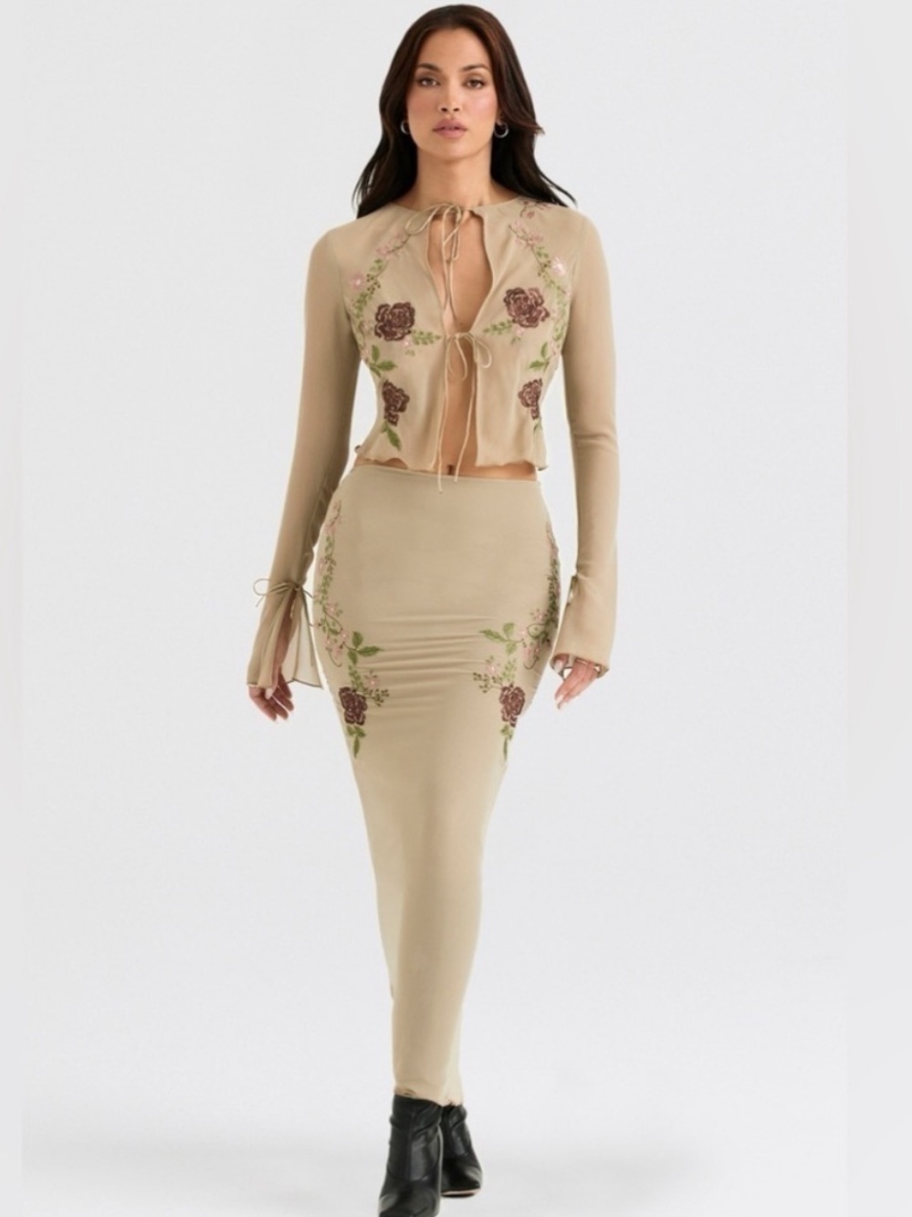 House of Cb Arsa and Lailah Artichoke Floral Blouse and Maxi Skirt Set